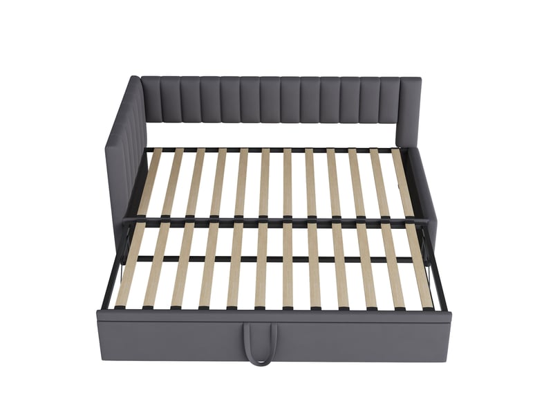  Lit gigogne, lit enfant 180x200 cm, tissu en velours, sans matelas, gris foncé  - Conforama E