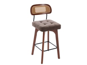 Lot de 2 tabourets de bar 44 x 51 x 96 cm marron en chenille, avec dossier en rotin, pivotants à 360 degrés