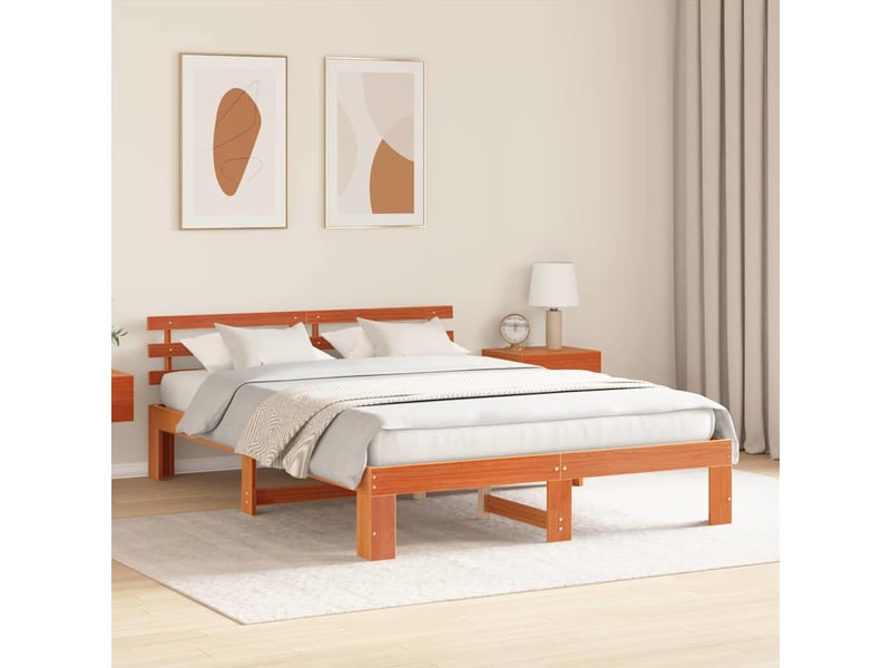  Lit double- lit adulte -  cadre de lit avec tête de lit brun  150 x 200 cm pin massif  - Conforama B