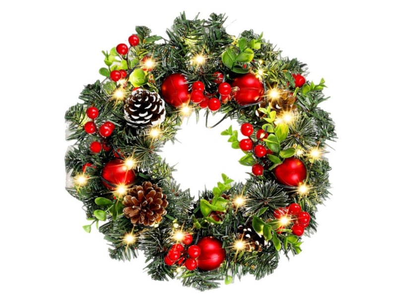  Couronne de noël houx étoile d40cm avec 20 led  - Conforama A