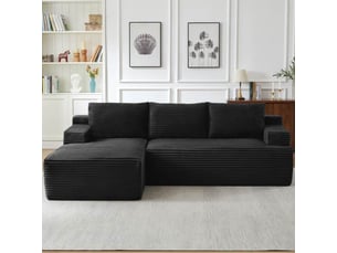 Canapé d’angle l (à gauche) modulable 4 places 238 x 152 x 66 cm, assise profonde, convertible et sans montage, velours côtelé, noir