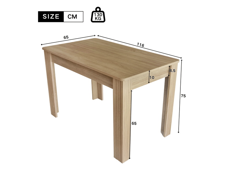 Table à manger rectangulaire, aspect naturel, grain de bois décoratif, 116×65×75cm - Conforama C