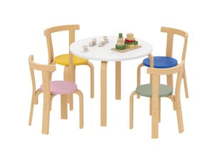 Ensemble table et chaises 5 pièces pour enfants de 3 à 8 ans, bords arrondis, en bois multicolore