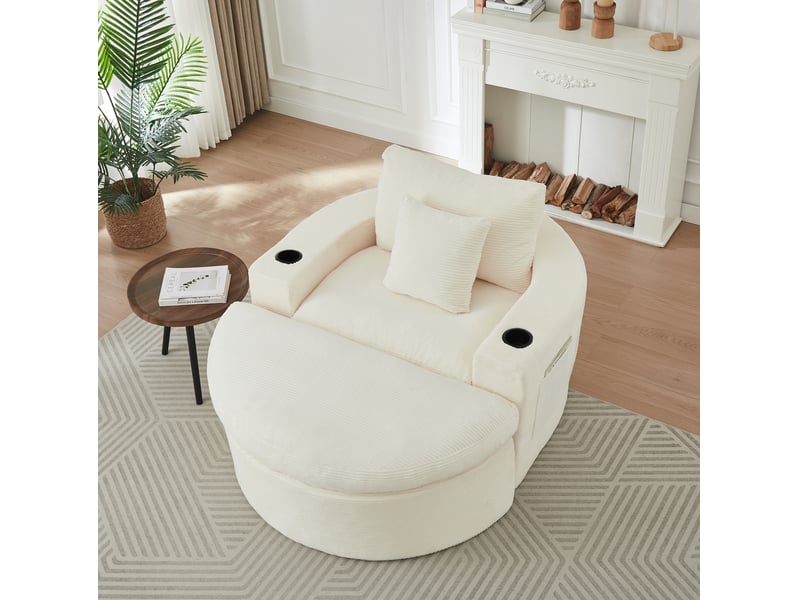 Fauteuil lounge 1 place avec repose-pieds et porte-gobelet beige evryae - Conforama D