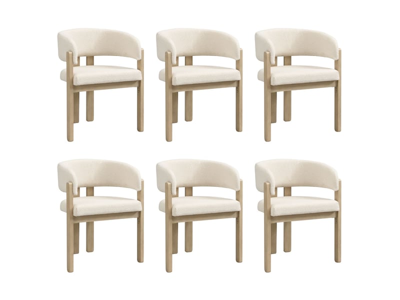 Lot de chaises 6 chaises style moderne chaise repas en bois massif assise confortable matière respirante revêtement bouclé coloris naturel - Conforama D