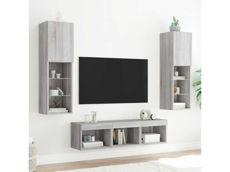  Unités murales tv avec led 5 pcs gris sonoma bois d'ingénierie shl63520  - Conforama C