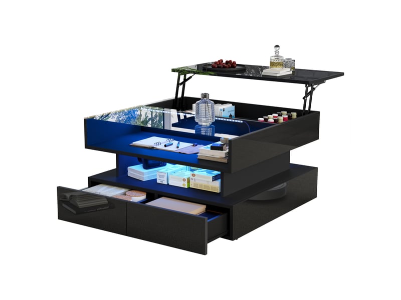 Table basse elevable carrée noir - 80x80 cm led panneau de particules table basse noir - Conforama C
