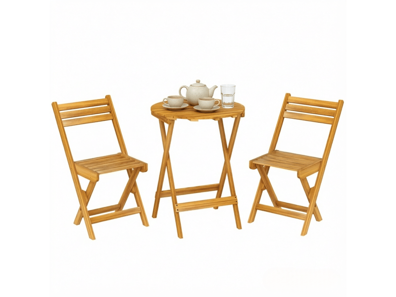  Salon de jardin pliant,ø60 cm,3 pièces avec table,bois d’acacia,naturel  - Conforama A