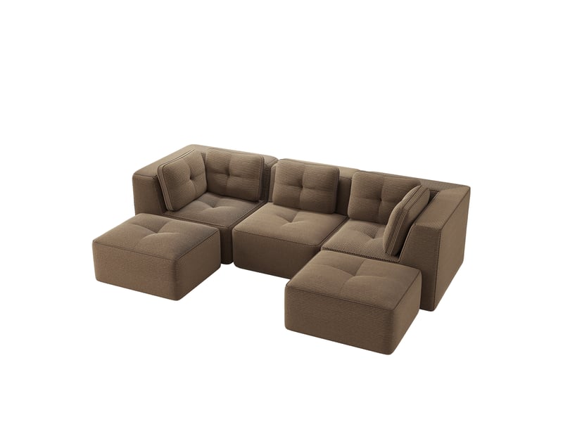  Canapé d'angle, canapé modulable — marron, 3 places, en velours tricoté, avec pouf, sans montage, assise profonde, sans cadre  - Conforama B