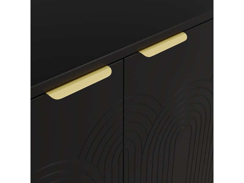  Buffet noir 4 portes meuble rangement salon 160x80x40 cm mdf haute brillance poignées dorées  - Conforama W