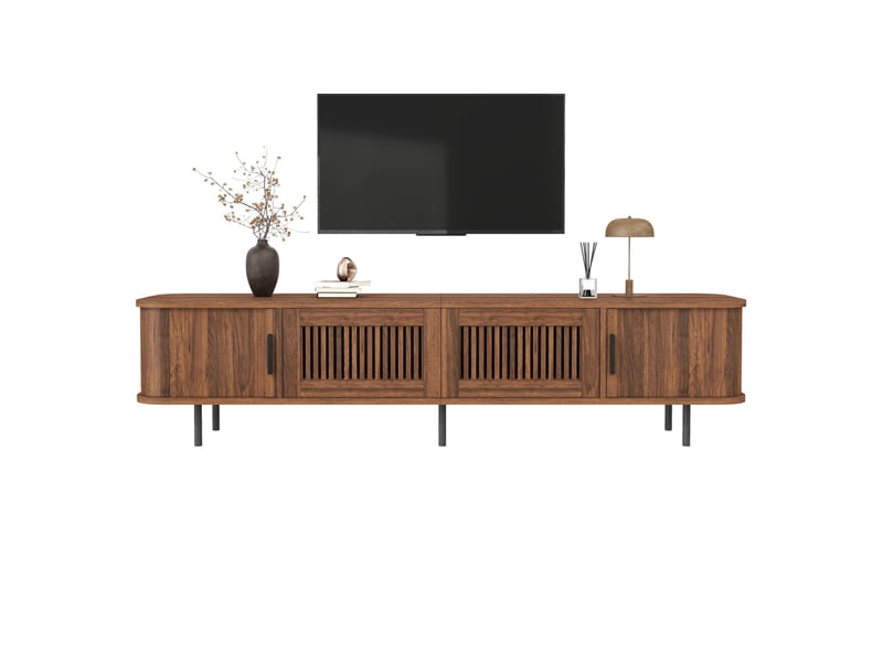  Meuble tv 180x40x44.5 cm avec éclairage led contrôlé par application, coloris noyer  - Conforama A
