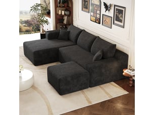 Canapé d'angle compressé droit fixe <strong></strong> <strong>Bliss Lite</strong> 3 + 1 places Velours côtelé noir