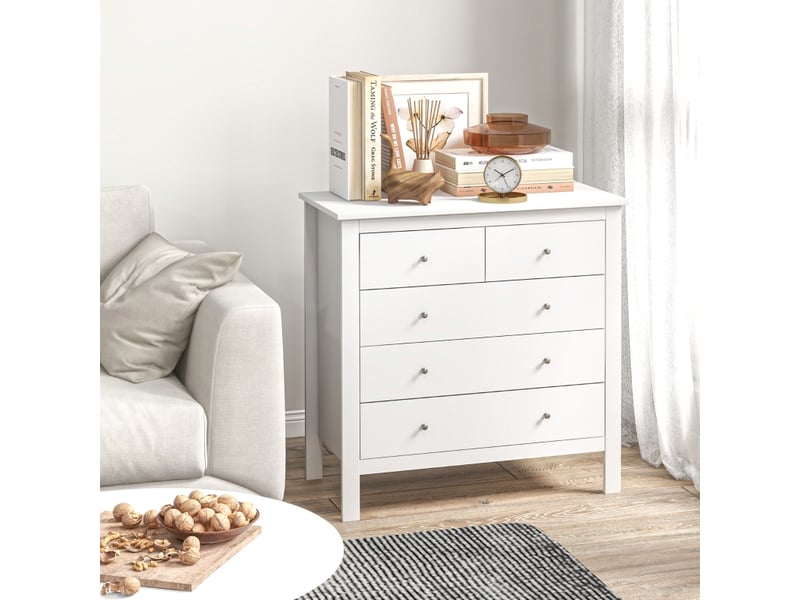  Commode blanche 79 cm - 5 tiroirs, ouverture silencieuse, anti-basculement, design contemporain  - Conforama E
