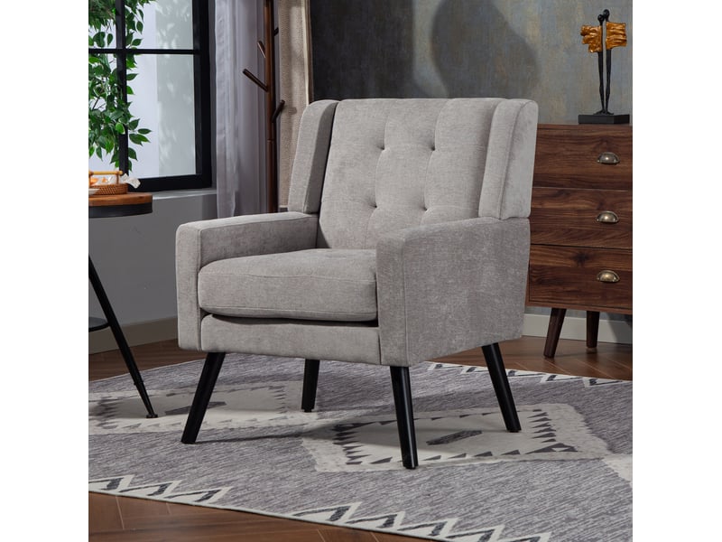  Fauteuil et banquette 2 pièces avec coussins en mousse haute densité et pieds en bois massif, gris clair  - Conforama C