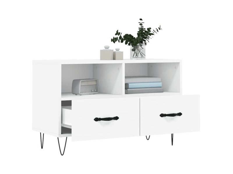 Meuble tv - banc tv - meuble de rangement blanc 80x36x50 cm bois d'ingénierie  - Conforama D