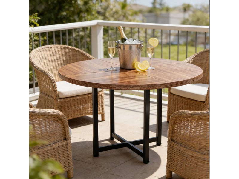 Table à manger ronde 120 cm – noir et brun – style industriel, structure en métal et plateau en bois - Conforama D
