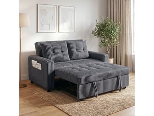 Canapé droit convertible <strong>MODENVIE</strong> <strong></strong> 2 places Velours côtelé gris