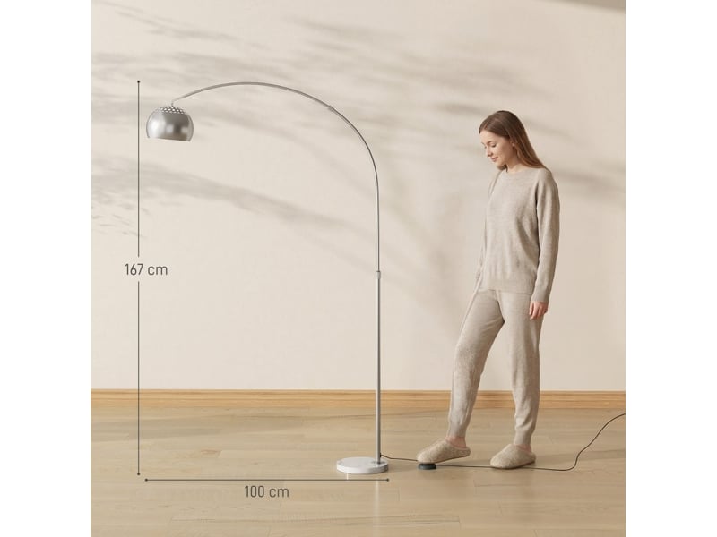 Lampadaire arc 26x100x167 cm argenté en métal, abat-jour orientable, câble 1,8 m et interrupteur au pied  - Conforama C