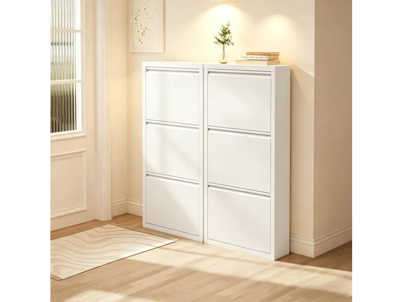 Lot de 2 meubles à chaussures,50x15x106 cm,3 abattants,métal,blanc - Conforama B