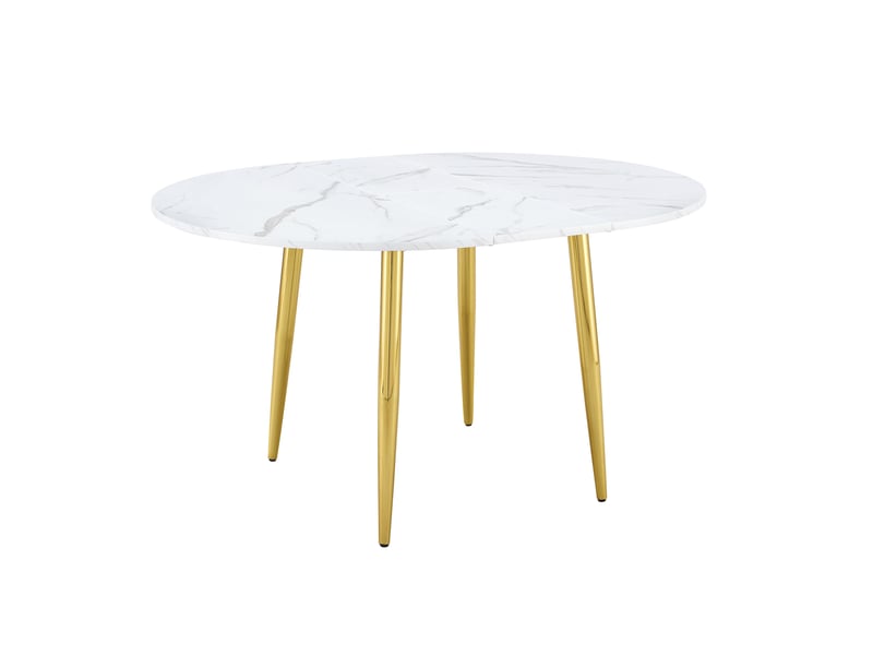  Table de salle à manger extensible ronde à ovale avec plateau en mdf et pieds métalliques dorés pour repas, blanche  - Conforama A