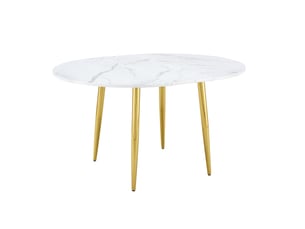 Table de salle à manger extensible ronde à ovale avec plateau en mdf et pieds métalliques dorés pour repas, blanche