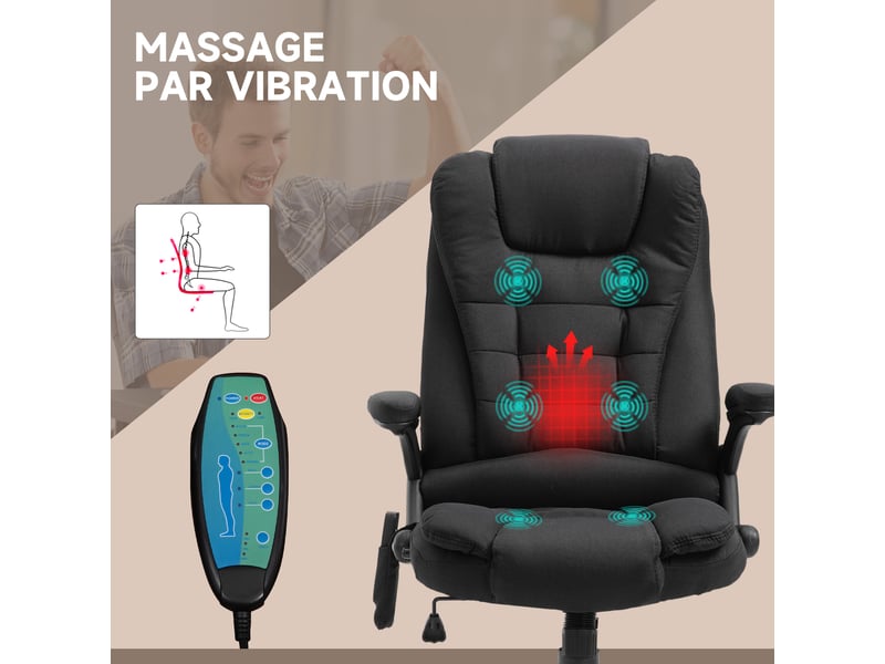  Fauteuil de bureau massant et chauffant, chaise de bureau, dossier, chaise ergonomique avec hauteur réglable  - Conforama A
