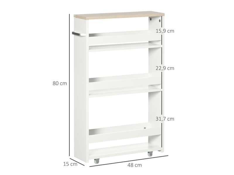 Lot de 2 chariots de rangement chariot de stockage étagère sur roulettes pour cuisine étroite salle de buanderie bain - Conforama C
