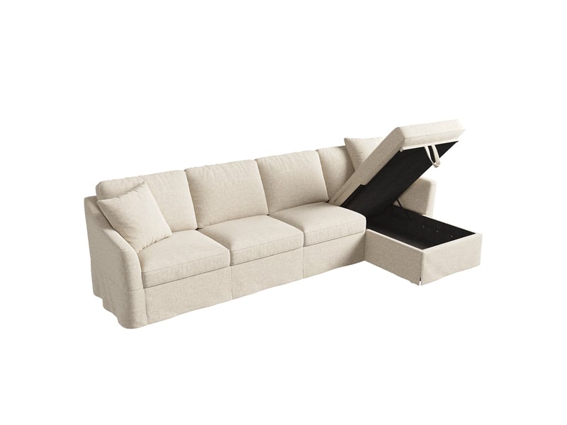 Canapé d'angle en l 4 places 274 cm beige en coton-lin, méridienne coffre et housses lavables Fay Lum - Conforama D