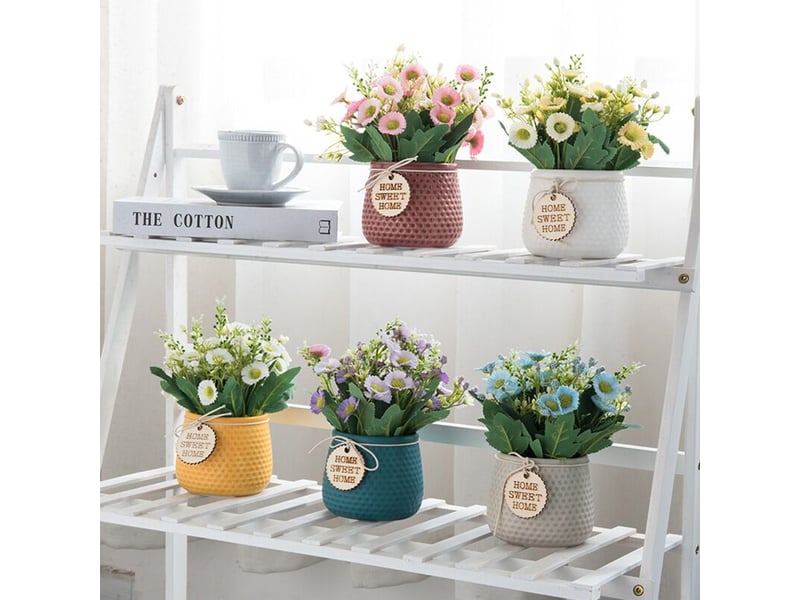  Artificielle faux fleurs,plante artificielle interieur petite,plante artificielle interieur exterieur, fausse plante decoration pour maison salon cuisine chambre,marguerite (rose)lo-ron  - Conforama E