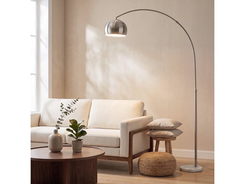  Lampadaire à arc argenté avec pied en marbre, tête orientable, 167 cm pour salon et chambre  - Conforama B