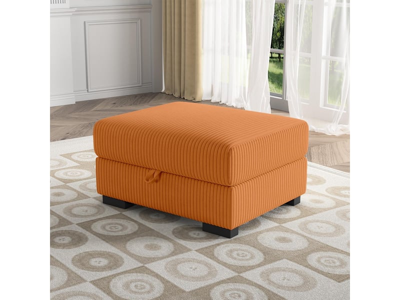  Pouf repose-pieds rectangulaire - 88x69x45cm - ottoman en velours côtelé avec coffre de rangement - orange  - Conforama B