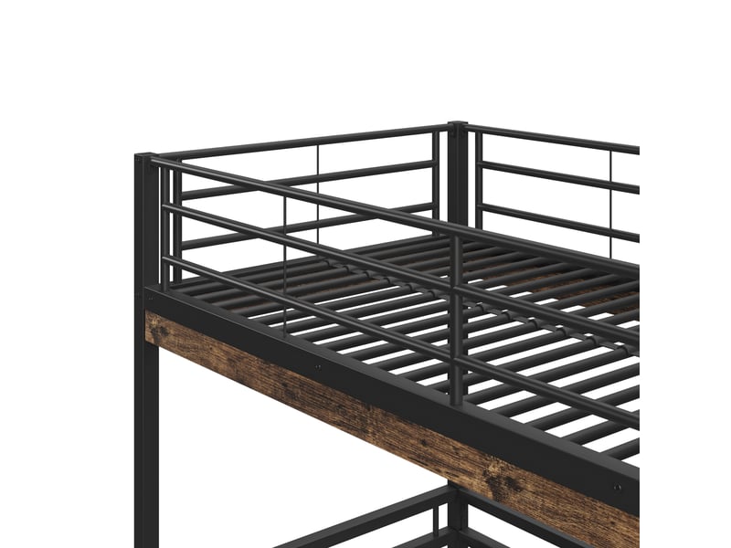  Lit mezzanine 200×90 cm avec bureau, étagères, garde-corps et échelle, sans matelas, en métal et mdf noir  - Conforama E