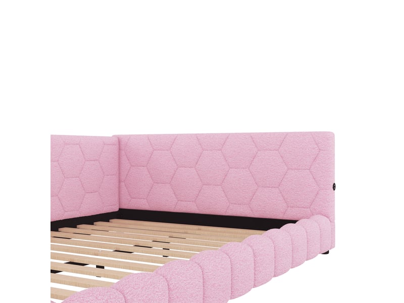 Canapé-lit 140x200cm, lit double avec led, tête de lit, dossier et sommier, charge, lit enfant et adulte, velours rose, sans mtelas - Conforama R