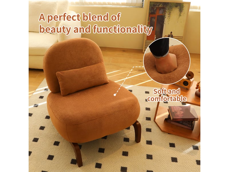  Fauteuil de lecture sans accoudoirs en tissu, pieds en bois massif  - Conforama C
