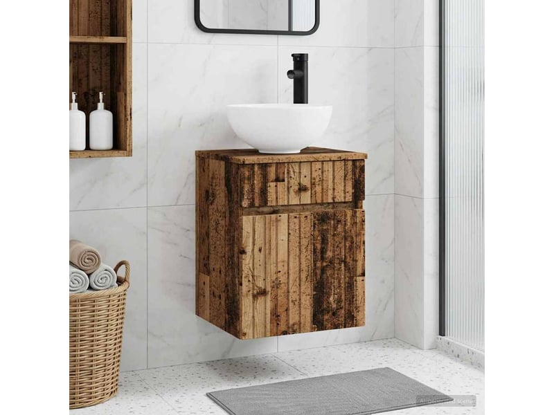 Meuble de lavabo mural, rangement salle de bain bois ancien 39x41x64.5 cm - Conforama B