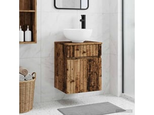 Meuble de lavabo mural, rangement salle de bain bois ancien 39x41x64.5 cm