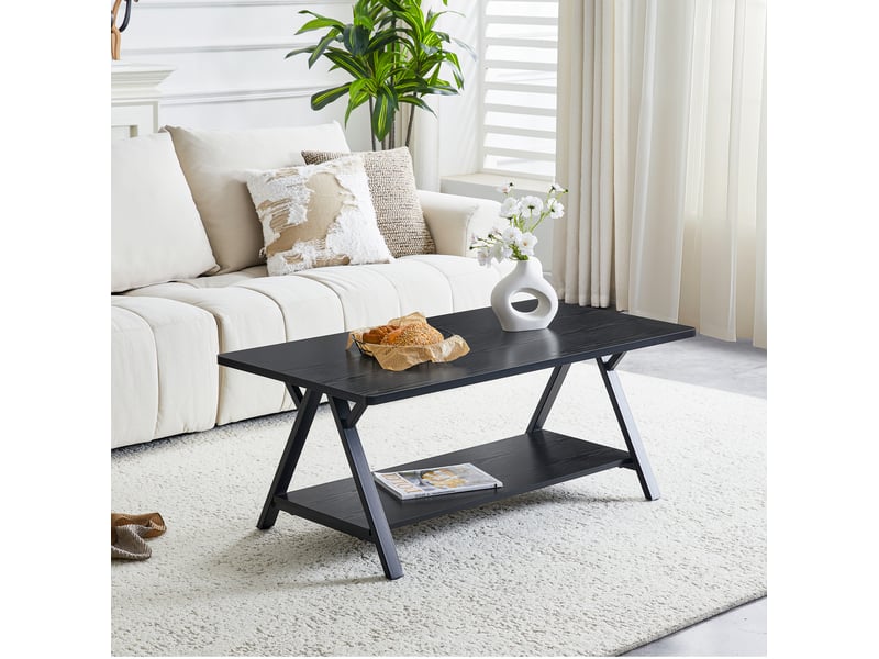  Table basse 110x57x44,5 cm style industriel moderne avec rangement mdf métal noir  - Conforama B