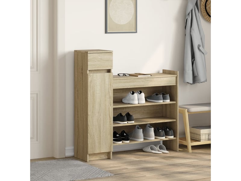  Meuble à chaussure, armoire à chaussures chêne sonoma bois d'ingénierie  - Conforama C