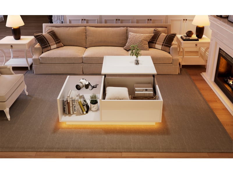 Table basse led réglable en hauteur - rangement secret - 100x50x33 cm - Conforama E