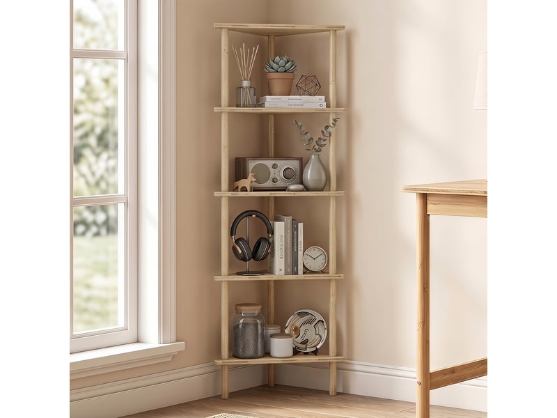  Étagère d'angle en bambou à 5 niveaux, 41,5 x 21,5 x 114 cm, bois  - Conforama C
