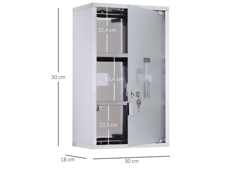  Armoire de premiers secours 30x18x50 cm avec serrure verre satiné métal argent  - Conforama D