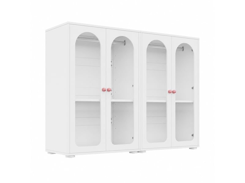  Armoire enfant lot de 2 avec portes cintrées, tringle et étagères réglables pour chambre en mdf blanc 160×50×120 cm  - Conforama A