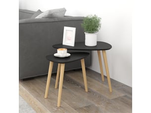 Lot de 2 tables basses gigognes design pieds scandinave en bois et plateau en bois, noir