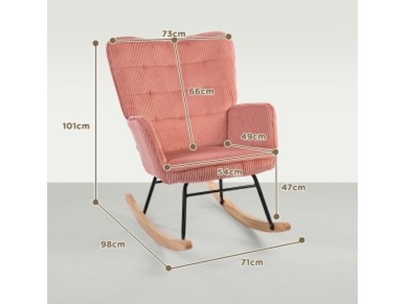  Fauteuil à bascule avec garnissage en corde, accoudoirs, repose-pieds en bois, fauteuil relaxant pour salon, chambre à coucher, rose  - Conforama C