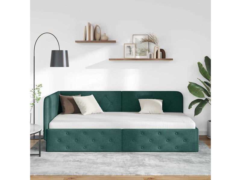  Lit simple- lit adulte -  cadre de lit d'angle vert foncé 100 x 200 cm tissu  - Conforama C