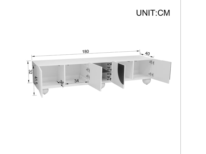  Meuble tv bas 180 x 40 x 41,5 cm blanc et noir avec rangement push-to-open  - Conforama C