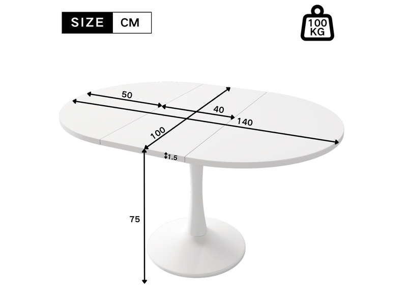  Table de salle à manger ovale extensible blanche 100 à 140 x 100 cm en mdf, style design pour repas conviviaux  - Conforama C