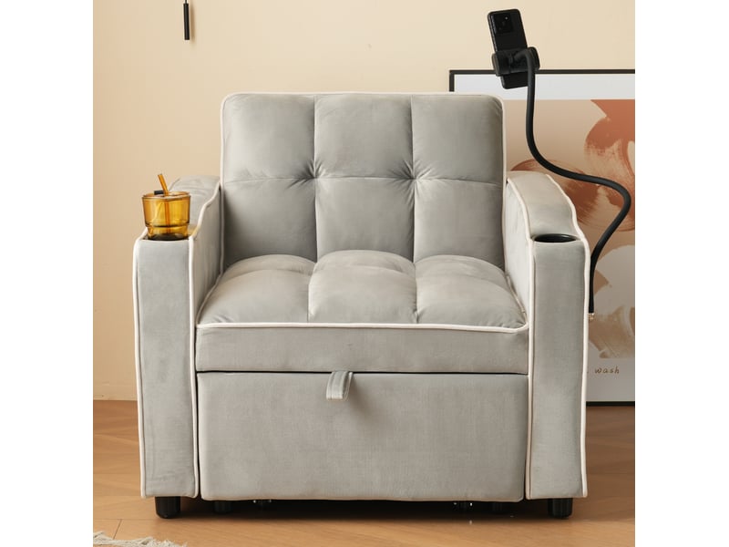 Fauteuil-lit modenvie convertible 3-en-1 en velours gris 83 x 167 x 76 cm - Conforama E