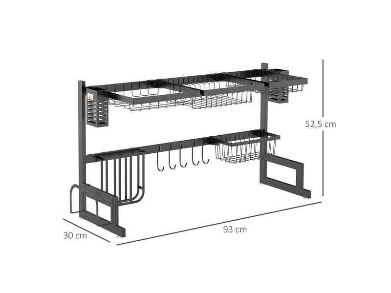  Égouttoir à vaiselle 2 niveaux porte-couteau support pour planche à découper 93 x 30 x 52,5 cm noir acier  - Conforama C