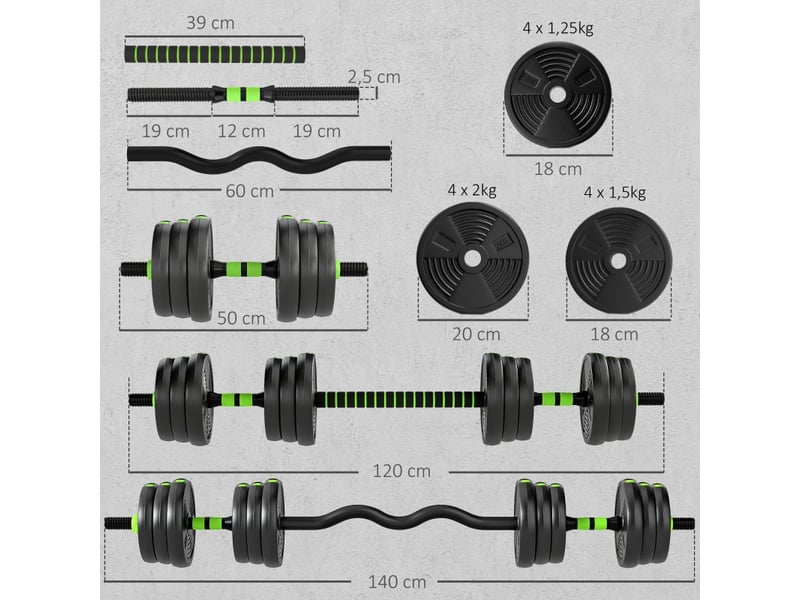 Kit d'haltères réglables 20 kg, set de musculation 3 en 1 avec barre droite, pour entraînement à domicile - Conforama C